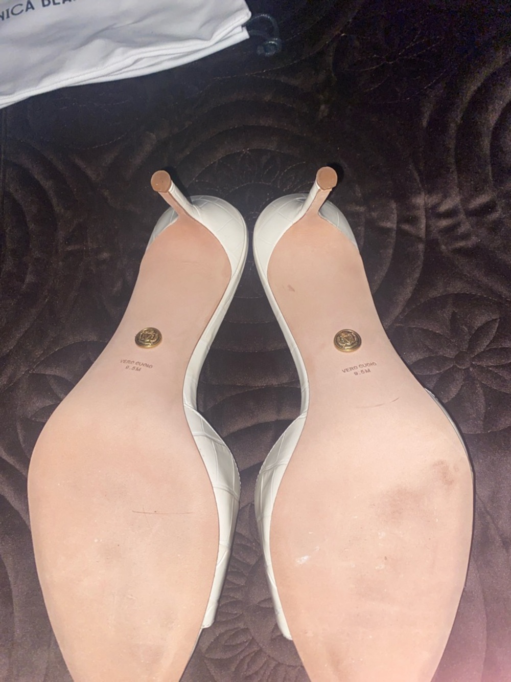 Veronica Beard Ivory Croc-Embossed Slide Mules - Picture 6 of 11
